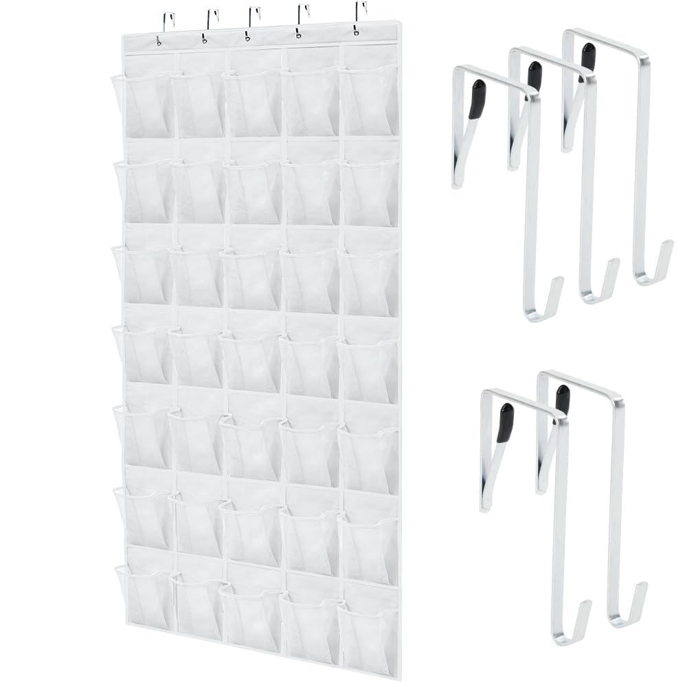 GORILLA GRIP Over the Door Shoe Organizer, 24 Large Breathable Mesh Pockets, Space Saving Hanging Storage Holder, Closet Rack Hanger Holds Up to 40 lbs, Hangs on Closets for Shoes, Accessories, Linen