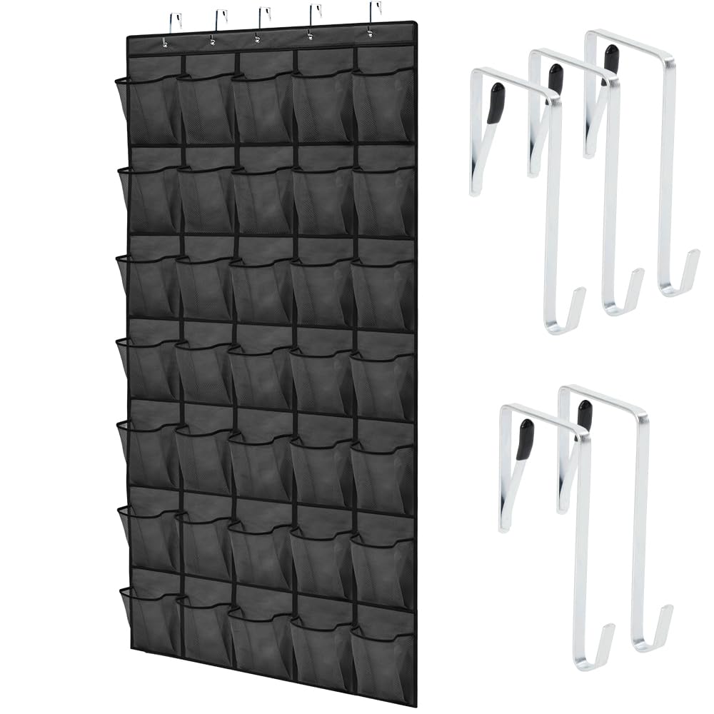 GORILLA GRIP Over the Door Shoe Organizer, 24 Large Breathable Mesh Pockets, Space Saving Hanging Storage Holder, Closet Rack Hanger Holds Up to 40 lbs, Hangs on Closets for Shoes, Accessories, Linen