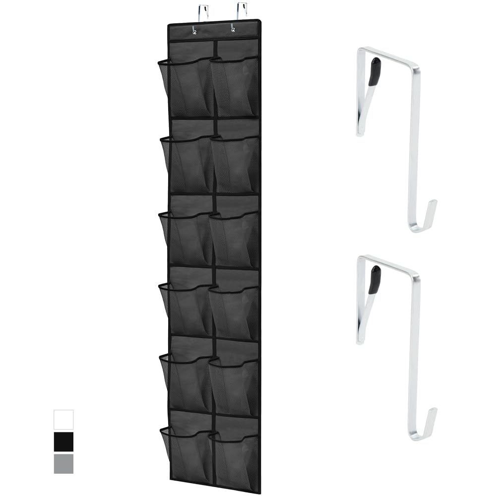 GORILLA GRIP Over the Door Shoe Organizer, 24 Large Breathable Mesh Pockets, Space Saving Hanging Storage Holder, Closet Rack Hanger Holds Up to 40 lbs, Hangs on Closets for Shoes, Accessories, Linen