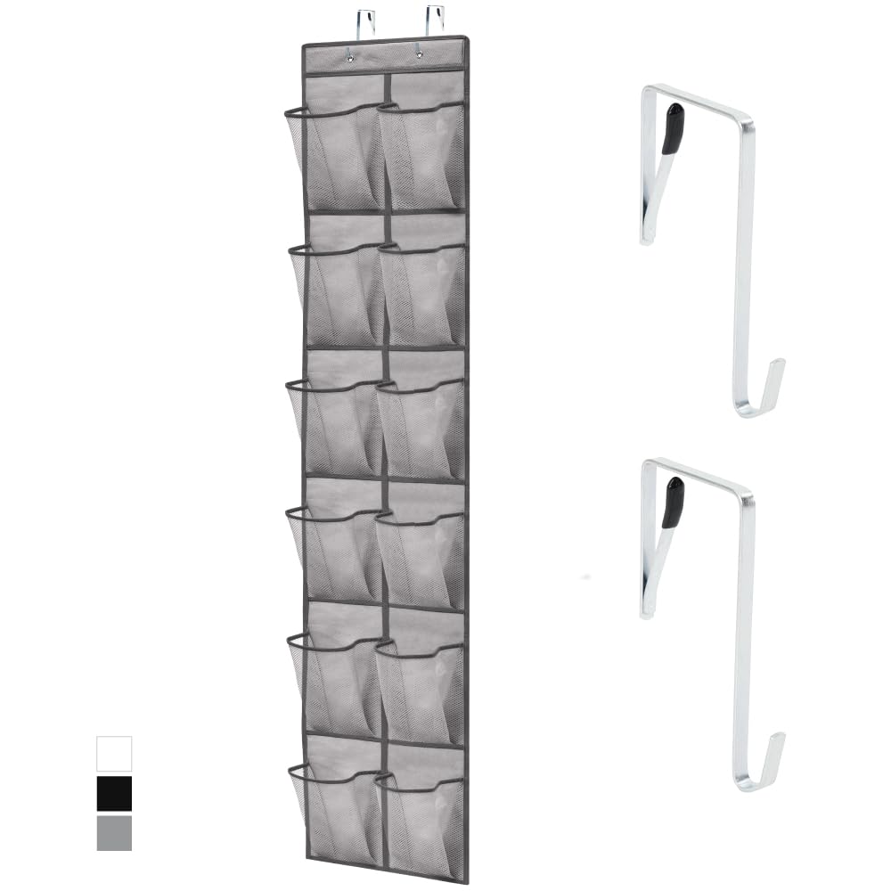 GORILLA GRIP Over the Door Shoe Organizer, 24 Large Breathable Mesh Pockets, Space Saving Hanging Storage Holder, Closet Rack Hanger Holds Up to 40 lbs, Hangs on Closets for Shoes, Accessories, Linen
