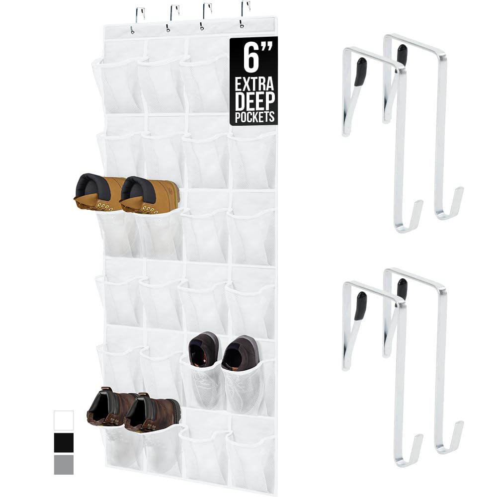 GORILLA GRIP Over the Door Shoe Organizer, 24 Large Breathable Mesh Pockets, Space Saving Hanging Storage Holder, Closet Rack Hanger Holds Up to 40 lbs, Hangs on Closets for Shoes, Accessories, Linen