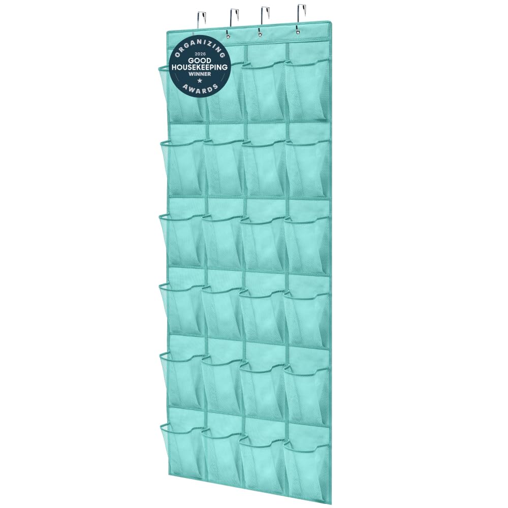 GORILLA GRIP Over the Door Shoe Organizer, 24 Large Breathable Mesh Pockets, Space Saving Hanging Storage Holder, Closet Rack Hanger Holds Up to 40 lbs, Hangs on Closets for Shoes, Accessories, Linen