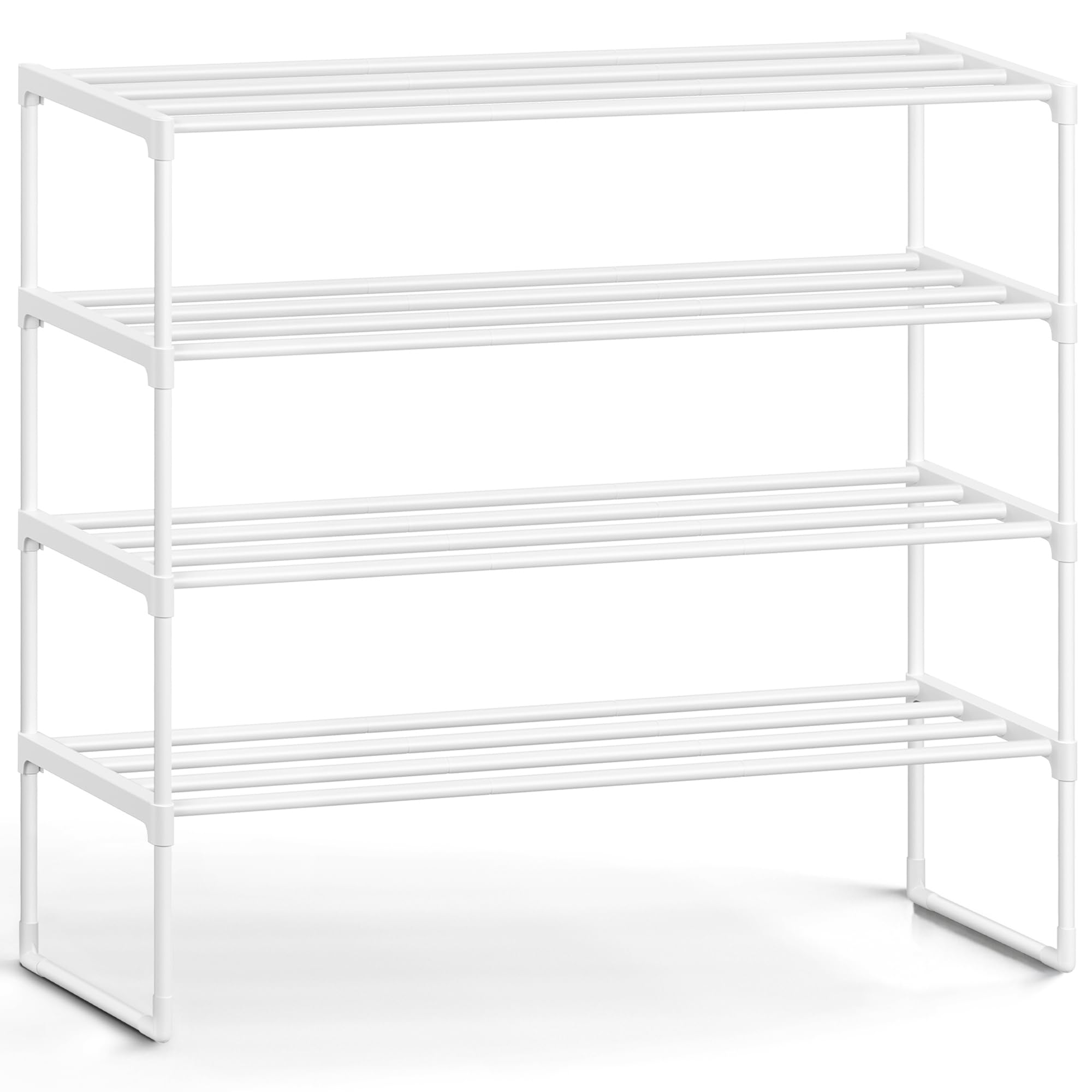SONGMICS Shoe Rack, 4-Tier Shoe Organizer, Metal Storage Shelf, Upright or Upside Down, for 20-25 Pairs, Stackable, for Entryway, 11.8 x 36.2 x 29.1 Inches, Black ULSA14BK