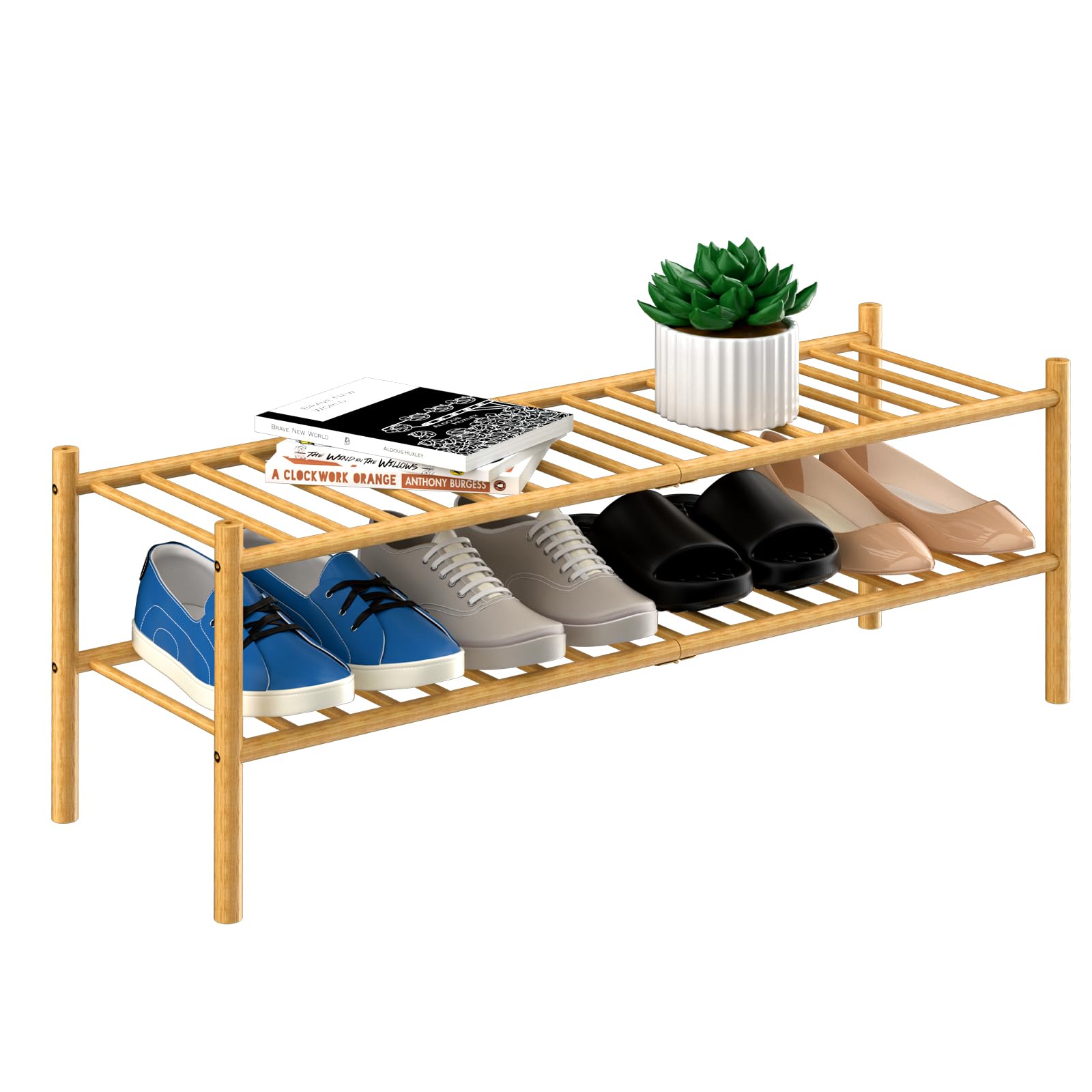ROMGUAR CRAFT 3 Tier Bamboo Shoe Rack for Closet Free Standing Wood Shoe Shelf Storage Organizer for Entryway Small Space Stackable 27"x11"x20" (Black)