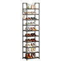 Simple Trending Narrow Shoe Rack with Cover, 10 Tier Shoe Organizer Storage, Tall Free Standing Shoe Cabinet Holds 20 Pairs for Closet, Black