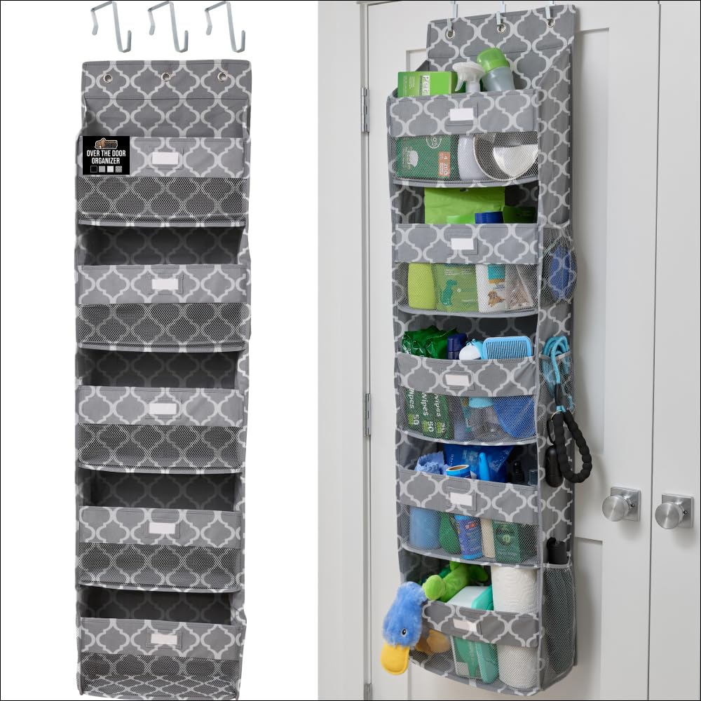 GORILLA GRIP Over the Door Shoe Organizer, 24 Large Breathable Mesh Pockets, Space Saving Hanging Storage Holder, Closet Rack Hanger Holds Up to 40 lbs, Hangs on Closets for Shoes, Accessories, Linen