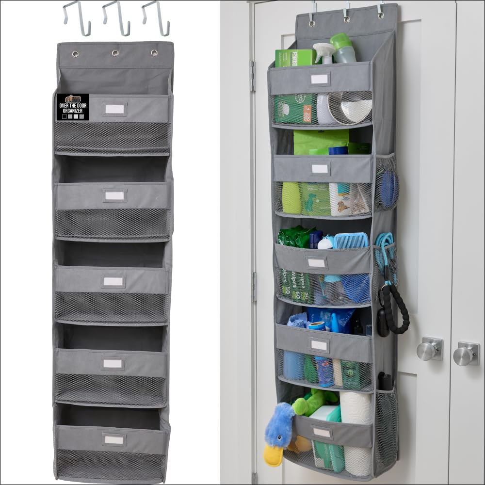 GORILLA GRIP Over the Door Shoe Organizer, 24 Large Breathable Mesh Pockets, Space Saving Hanging Storage Holder, Closet Rack Hanger Holds Up to 40 lbs, Hangs on Closets for Shoes, Accessories, Linen