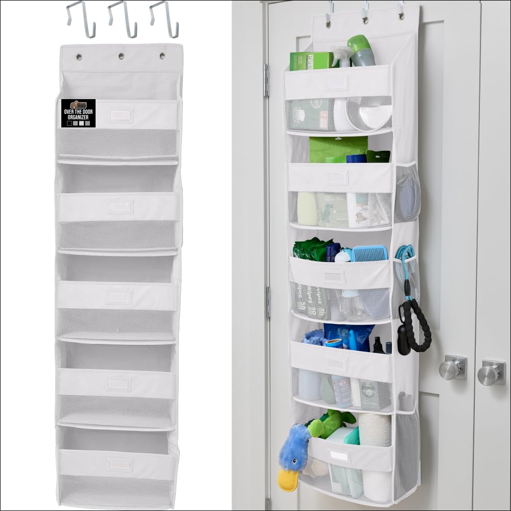 GORILLA GRIP Over the Door Shoe Organizer, 24 Large Breathable Mesh Pockets, Space Saving Hanging Storage Holder, Closet Rack Hanger Holds Up to 40 lbs, Hangs on Closets for Shoes, Accessories, Linen