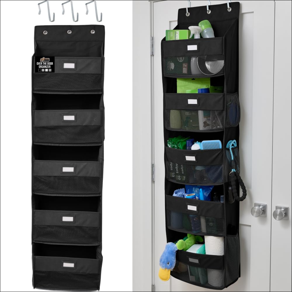 GORILLA GRIP Over the Door Shoe Organizer, 24 Large Breathable Mesh Pockets, Space Saving Hanging Storage Holder, Closet Rack Hanger Holds Up to 40 lbs, Hangs on Closets for Shoes, Accessories, Linen