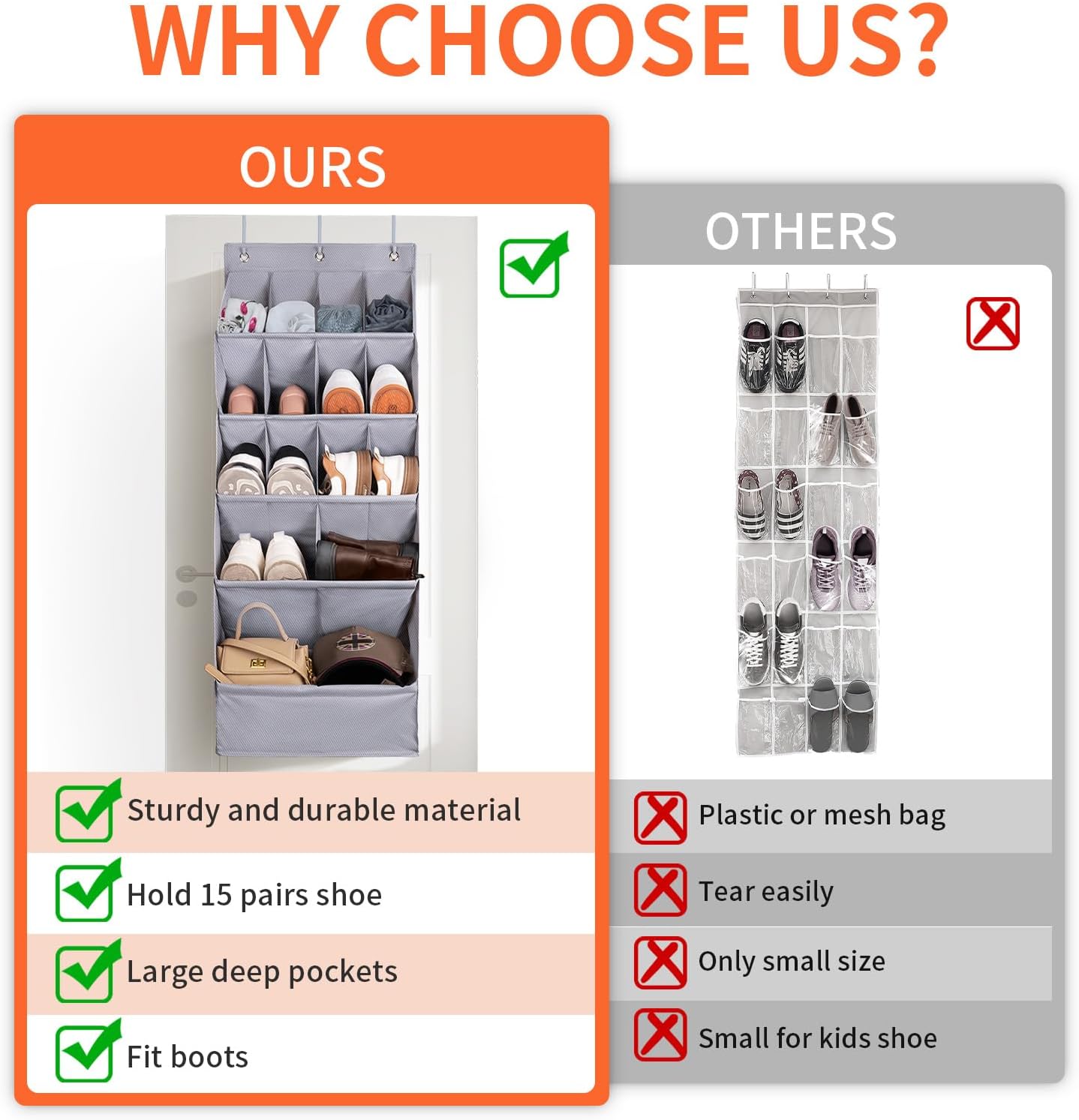 Over-the-Door-Shoe-Organizers, Hanging Organizers with Large Pocket Shoes Holder and Storage, Hanging Shoe Rack for Closet, Shoe Organizer for Closet, Zapateras Organizer para Closet for Boot, Sneaker