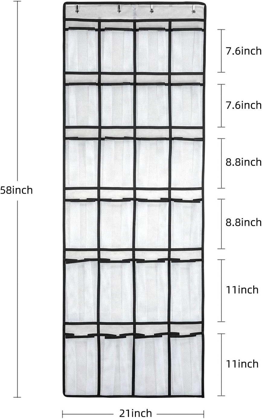 SAVERHO Over the Door Shoe Organizer, Hanging Shoe Organizer with 24 Mesh Large Pockets Door Shoe Rack Organizer for Men Women Kids Hanging Shoe Storage Bag.(White