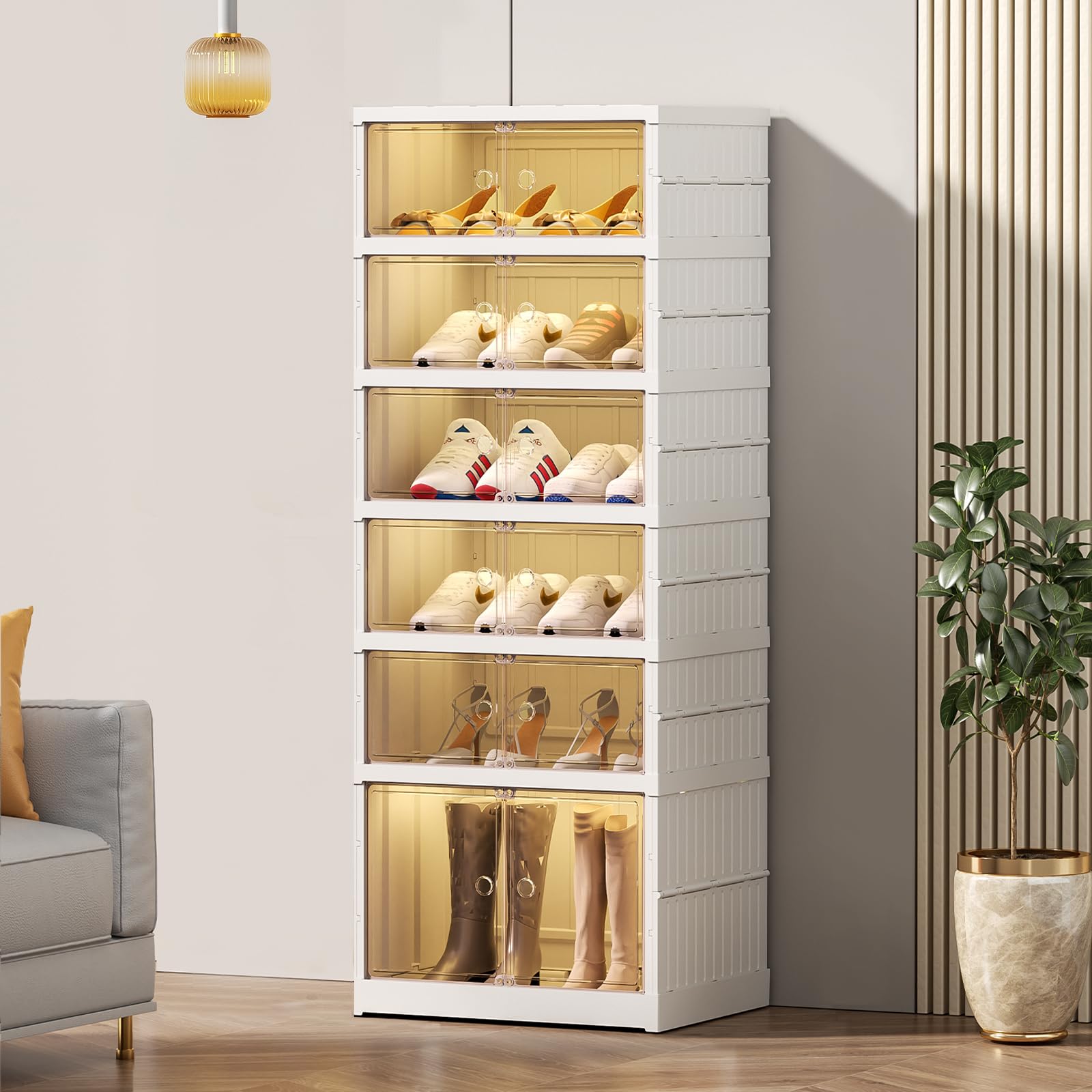 SYNCVIBE Collapsible Shoe Rack Organizer 9 Tiers-36 Pairs Foldable Shoe Cabinet with Doors, Large Plastic Folding Shoe Cabinet, Easy Assembly Shoe Shelves Organizer for Entryway, Living Room