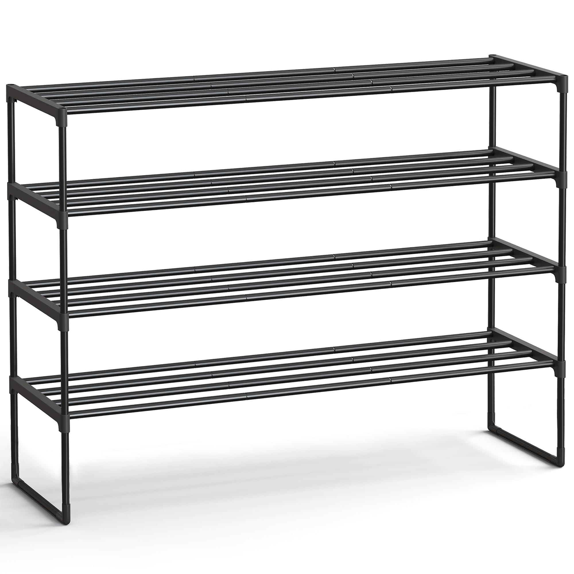 SONGMICS Shoe Rack, 4-Tier Shoe Organizer, Metal Storage Shelf, Upright or Upside Down, for 20-25 Pairs, Stackable, for Entryway, 11.8 x 36.2 x 29.1 Inches, Black ULSA14BK