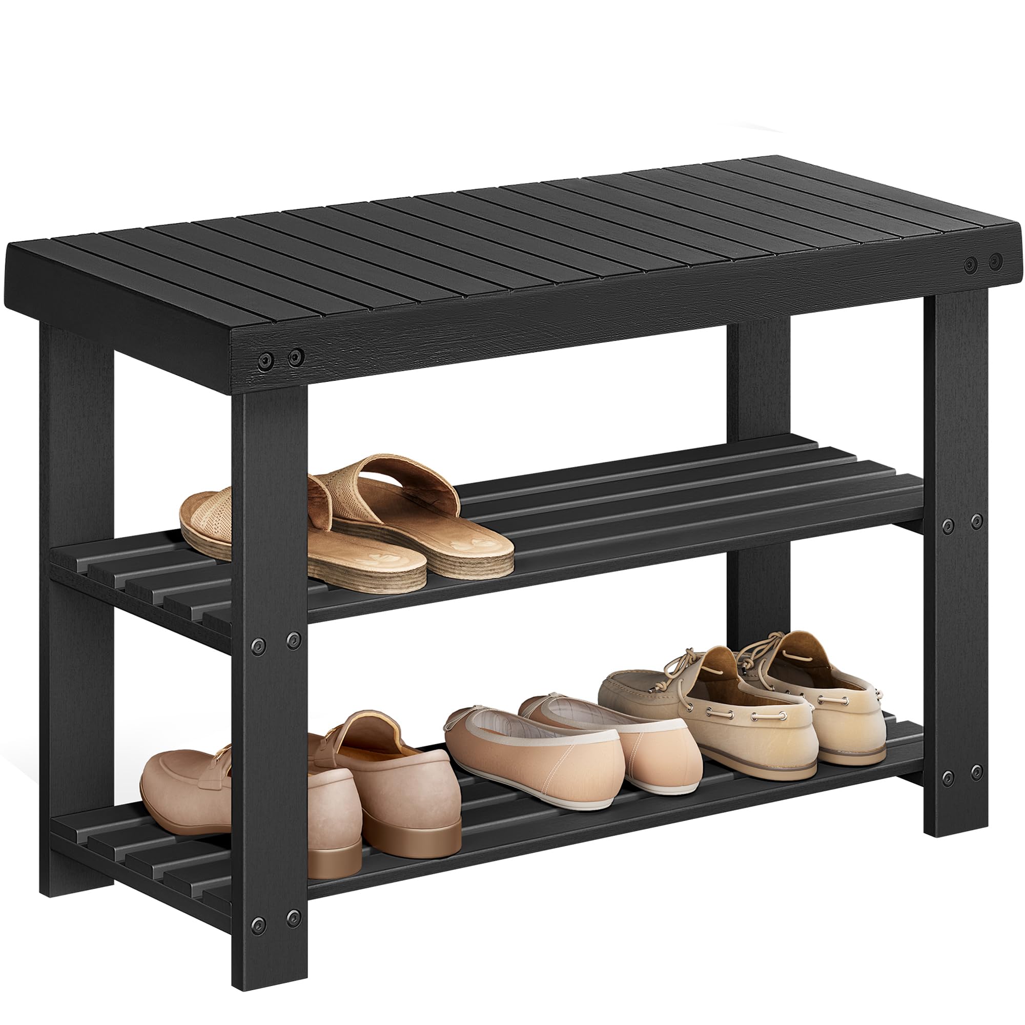 SONGMICS Shoe Rack Bench, 3-Tier Bamboo Shoe Storage Organizer, Entryway Bench, Holds Up to 286 lb, 11.3 x 27.6 x 17.8 Inches, for Entryway Bathroom Bedroom, Brown ULBS04Z