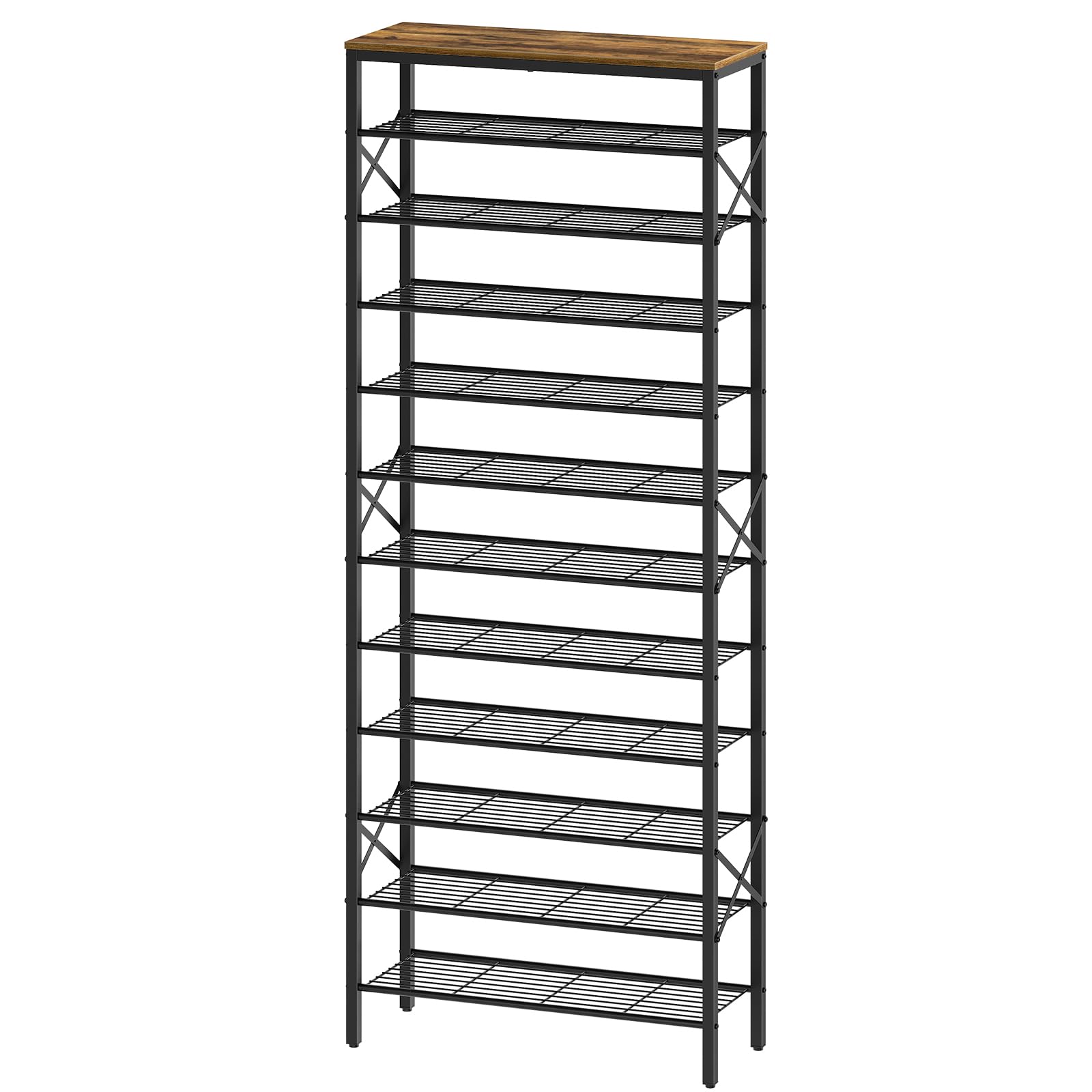 YATINEY 10 Tier Shoe Rack, Large Capacity Shoe Storage Organizer Holds 40 Pairs, Sturdy and Stable, for Entryway, Hallway, Closet, Dorm Room, Rustic Brown SS10BR