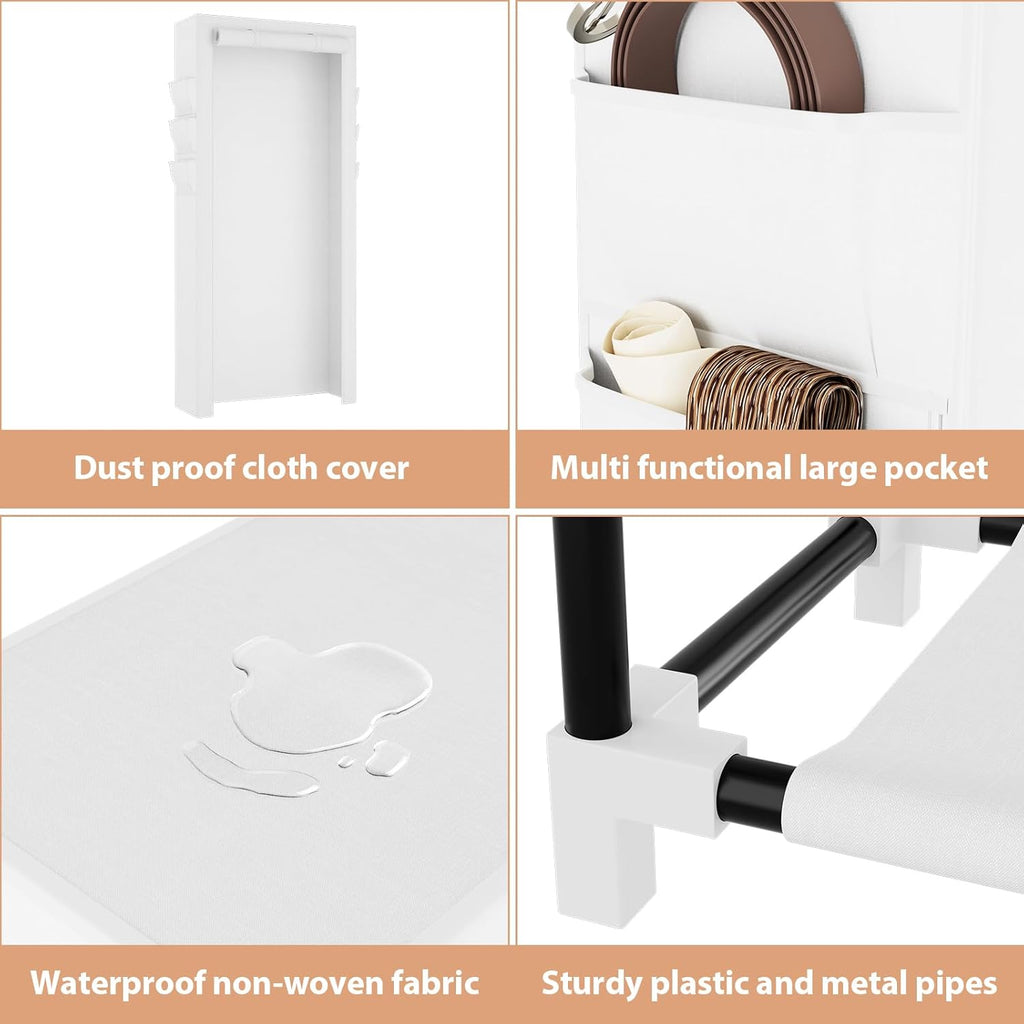 VTRIN Vertical Narrow Shoe Rack Organizer Tall Shoe Rack for Closet Entryway 10 Tier Non-Woven Cover Shoe Shelf Holds 36-41 Pairs Free Standing Shoe Storage Cabinet with Dustproof Cover, White
