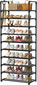 Shoe Rack, 10 Tier Shoe Storage Organizer with Hooks,Fit 40-45 Pairs Shoes,Metal Tall Shoe Shelf for Closet,Entryway, Hallway,Garage,Bedroom,Cloakroom