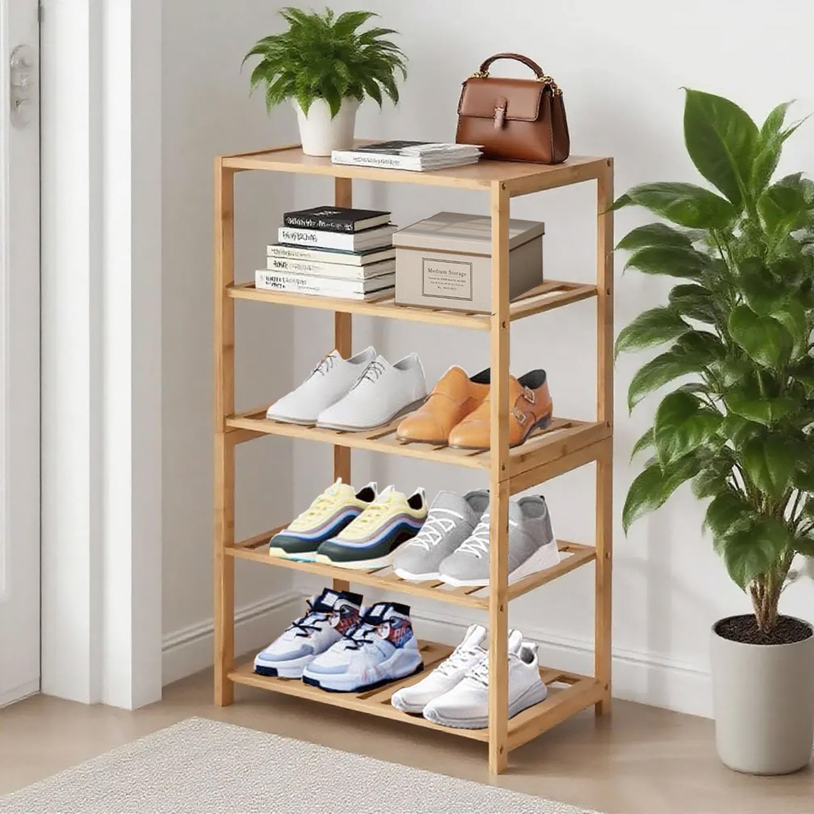 Small Shoe Rack, Multipurpose 3 Tier Shoe Organizers Rack，Small Bamboo Shelfs for Shoes, Plants, Books, Living Room, Hallway Bedroom, Bathroom (3 Tier)