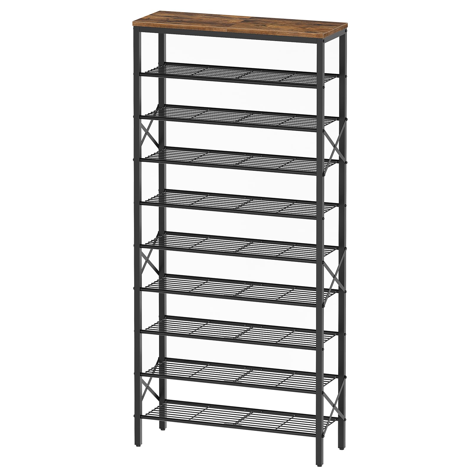 YATINEY 10 Tier Shoe Rack, Large Capacity Shoe Storage Organizer Holds 40 Pairs, Sturdy and Stable, for Entryway, Hallway, Closet, Dorm Room, Rustic Brown SS10BR