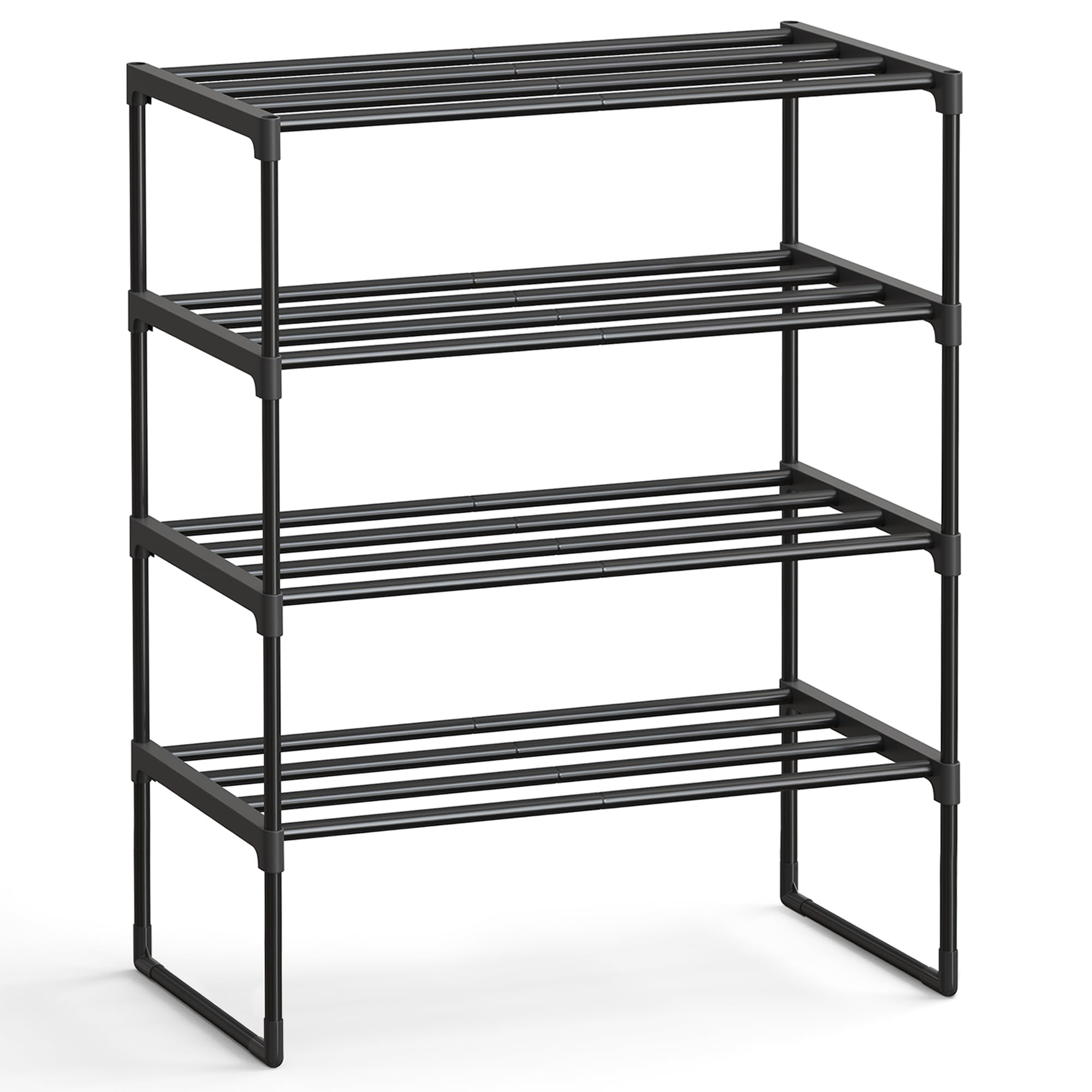 SONGMICS Shoe Rack, 4-Tier Shoe Organizer, Metal Storage Shelf, Upright or Upside Down, for 20-25 Pairs, Stackable, for Entryway, 11.8 x 36.2 x 29.1 Inches, Black ULSA14BK