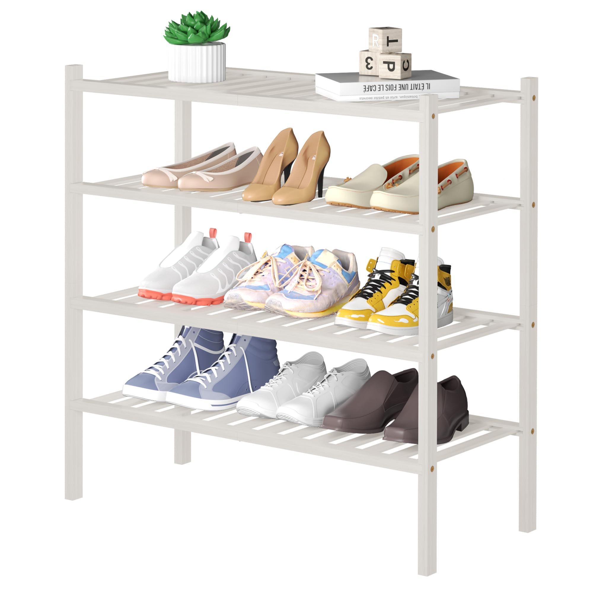 ROMGUAR CRAFT 3 Tier Bamboo Shoe Rack for Closet Free Standing Wood Shoe Shelf Storage Organizer for Entryway Small Space Stackable 27"x11"x20" (Black)