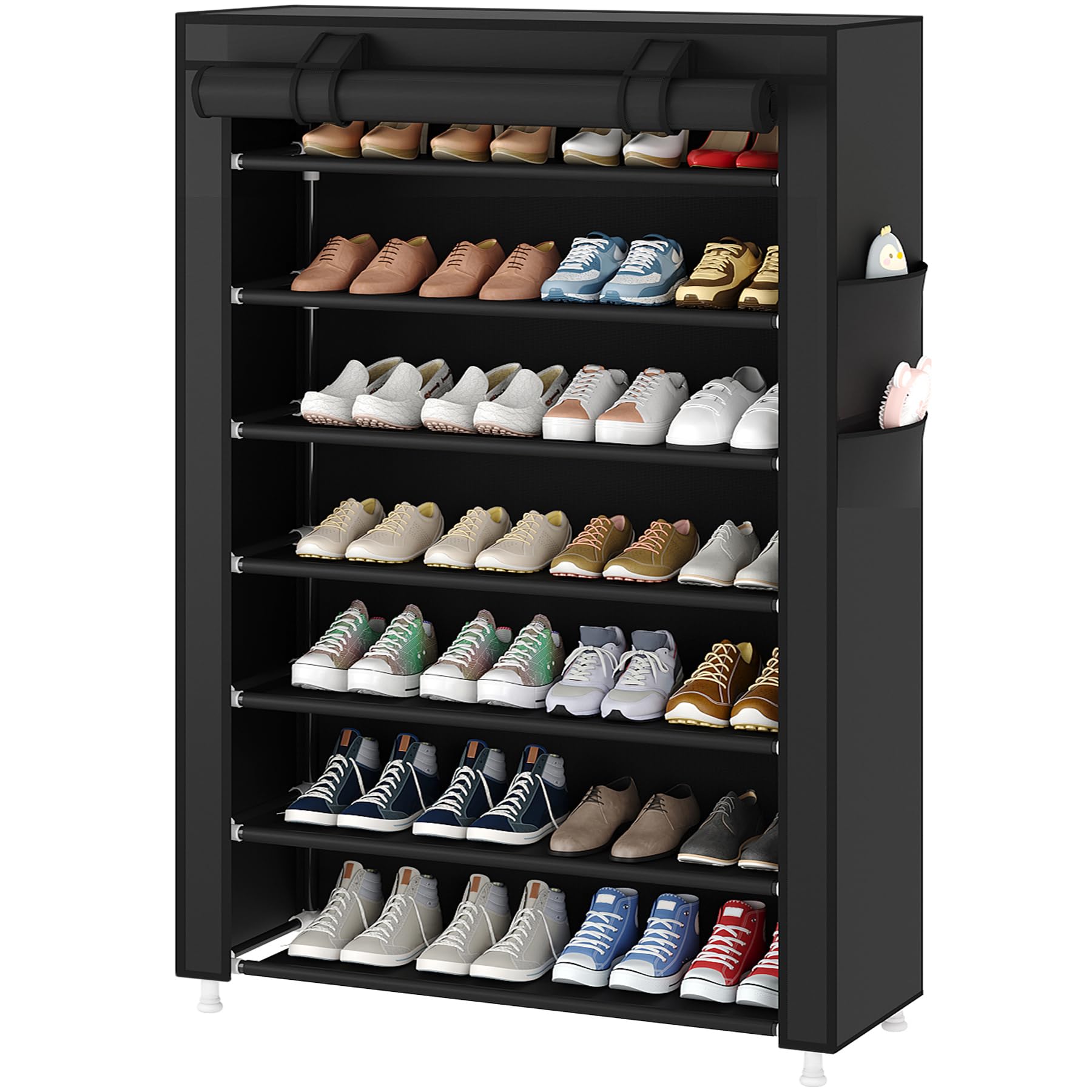 Laiensia 7-Tier Vertical Shoe Rack Organizer, Space Saving Shoe Storage Organizer, Non-Woven Cover Shoe Shelf Holds 28-35 Pairs for Bedroom, Hallway, Closet Entryway, Grey