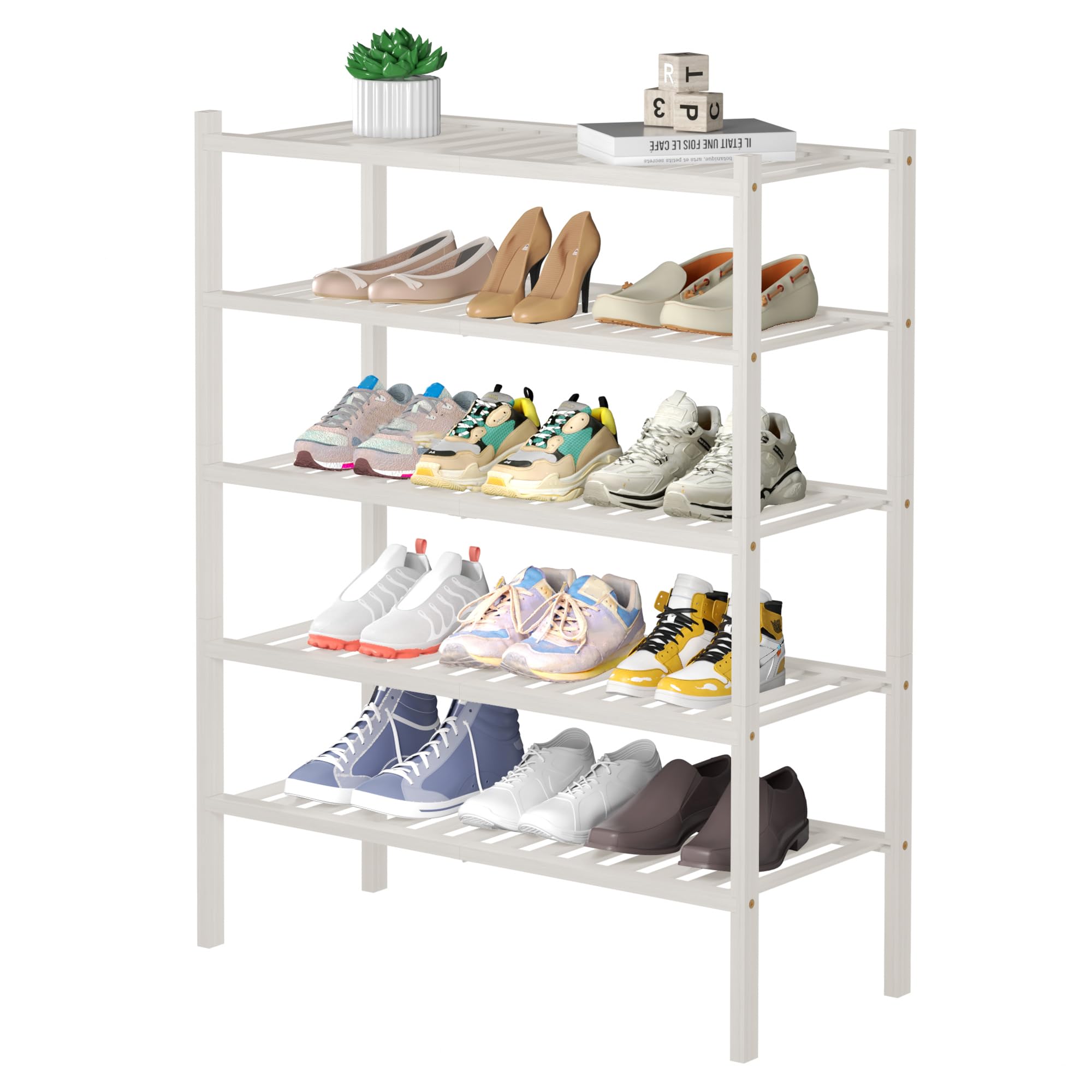 ROMGUAR CRAFT 3 Tier Bamboo Shoe Rack for Closet Free Standing Wood Shoe Shelf Storage Organizer for Entryway Small Space Stackable 27"x11"x20" (Black)