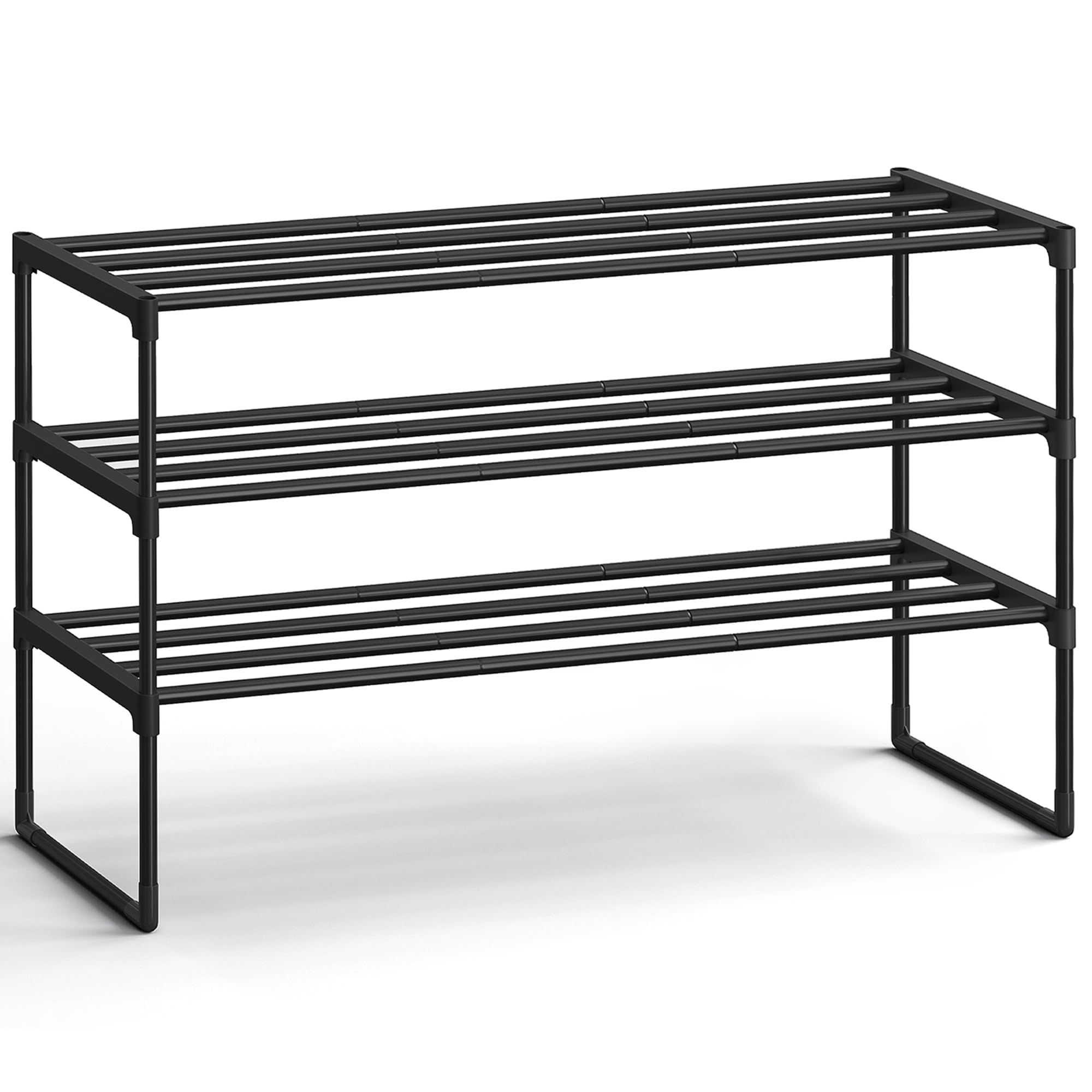 SONGMICS Shoe Rack, 4-Tier Shoe Organizer, Metal Storage Shelf, Upright or Upside Down, for 20-25 Pairs, Stackable, for Entryway, 11.8 x 36.2 x 29.1 Inches, Black ULSA14BK