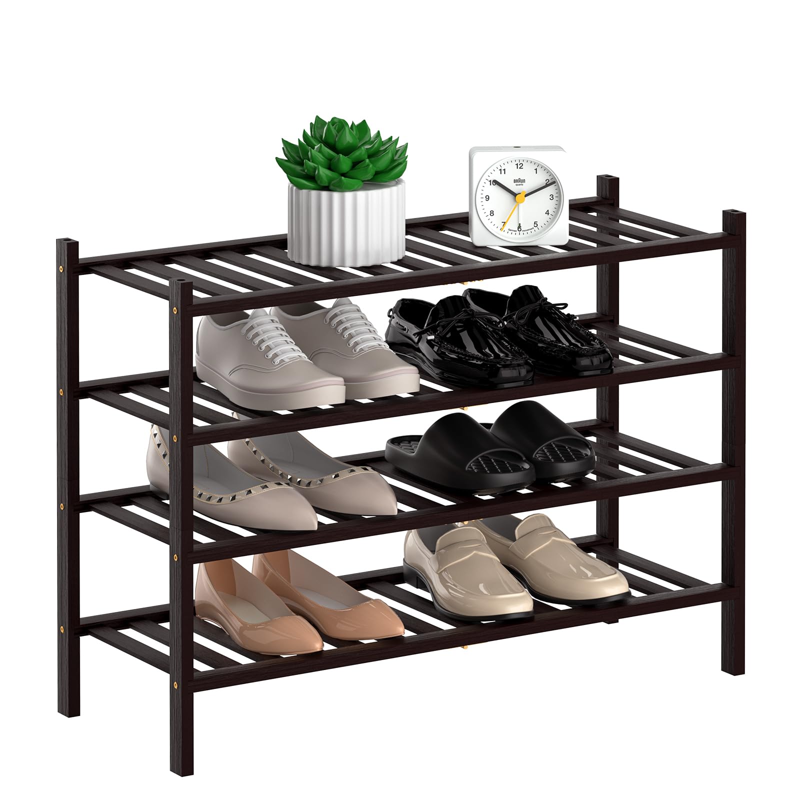 RONGJlA 3 Tier Bamboo Shoe Rack for Closet Free Standing Wood Shoe Shelf Storage Organizer for Entryway Small Space Stackable, Natural