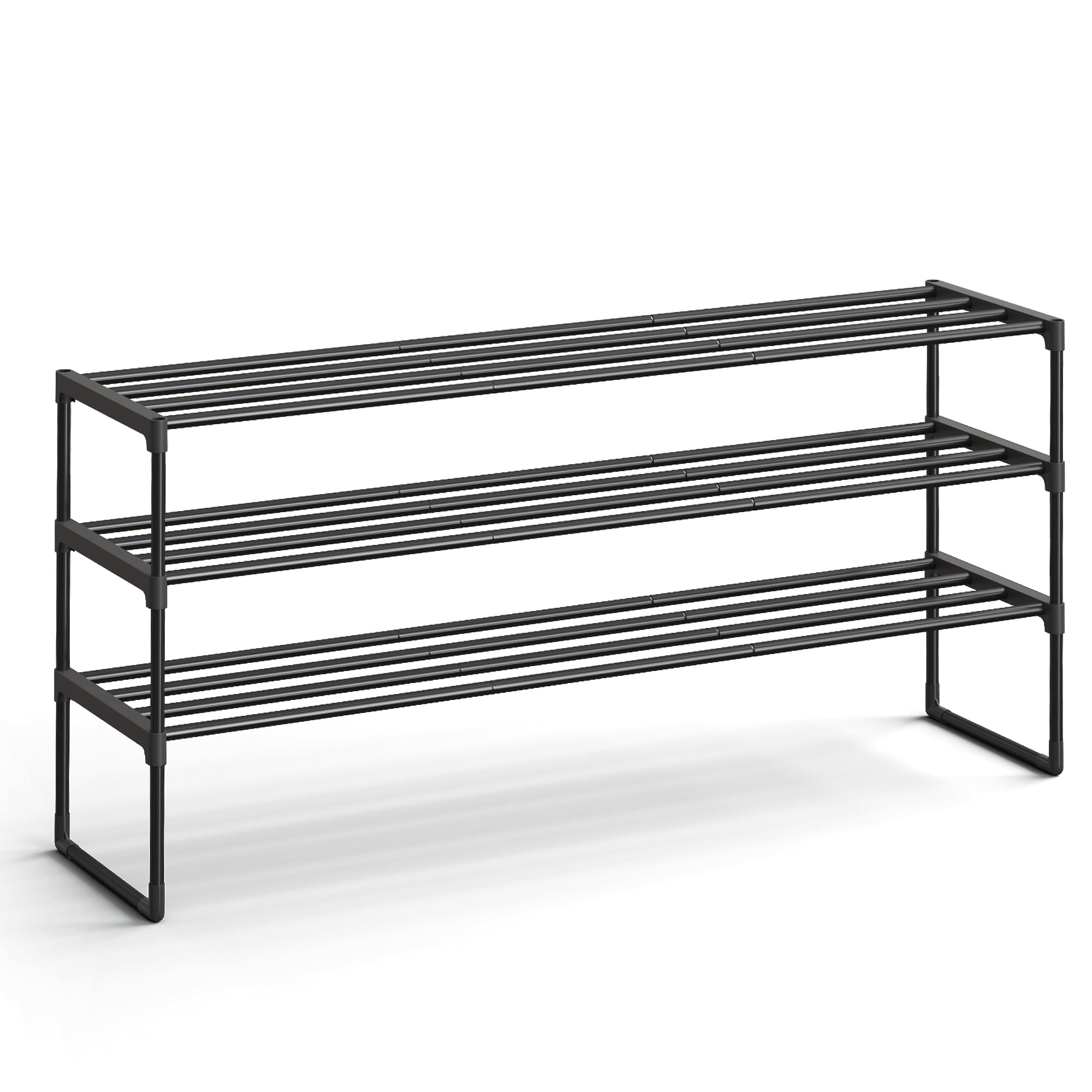 SONGMICS Shoe Rack, 4-Tier Shoe Organizer, Metal Storage Shelf, Upright or Upside Down, for 20-25 Pairs, Stackable, for Entryway, 11.8 x 36.2 x 29.1 Inches, Black ULSA14BK