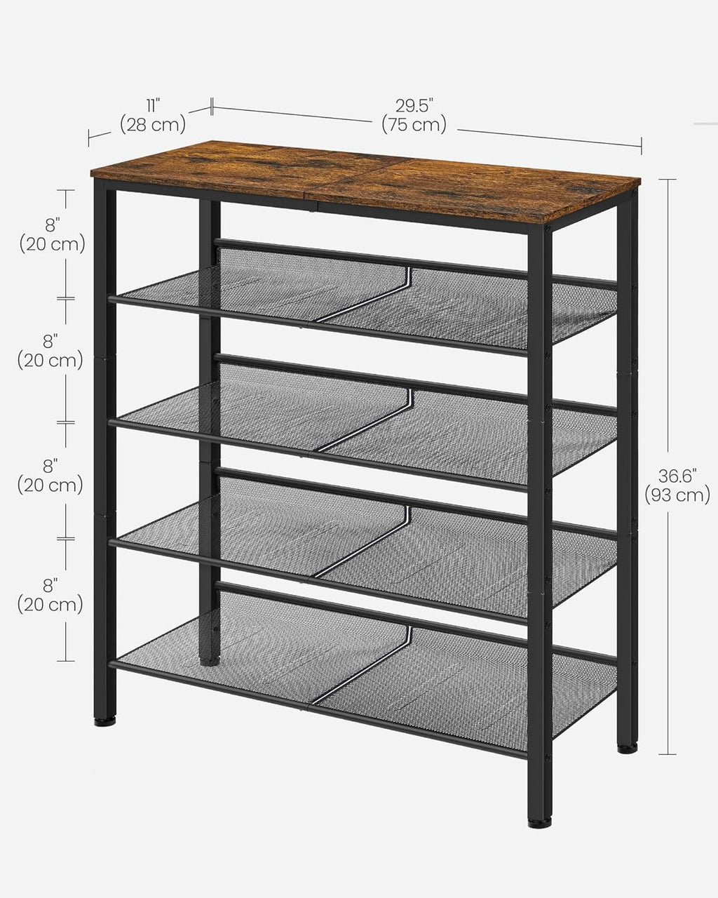 VASAGLE Shoe Rack for Entryway, 5-Tier Shoe Rack Organizer with Storage Shelves and Spacious Top, Freestanding, Adjustable, Industrial, Rustic Brown and Ink Black ULBS038B01
