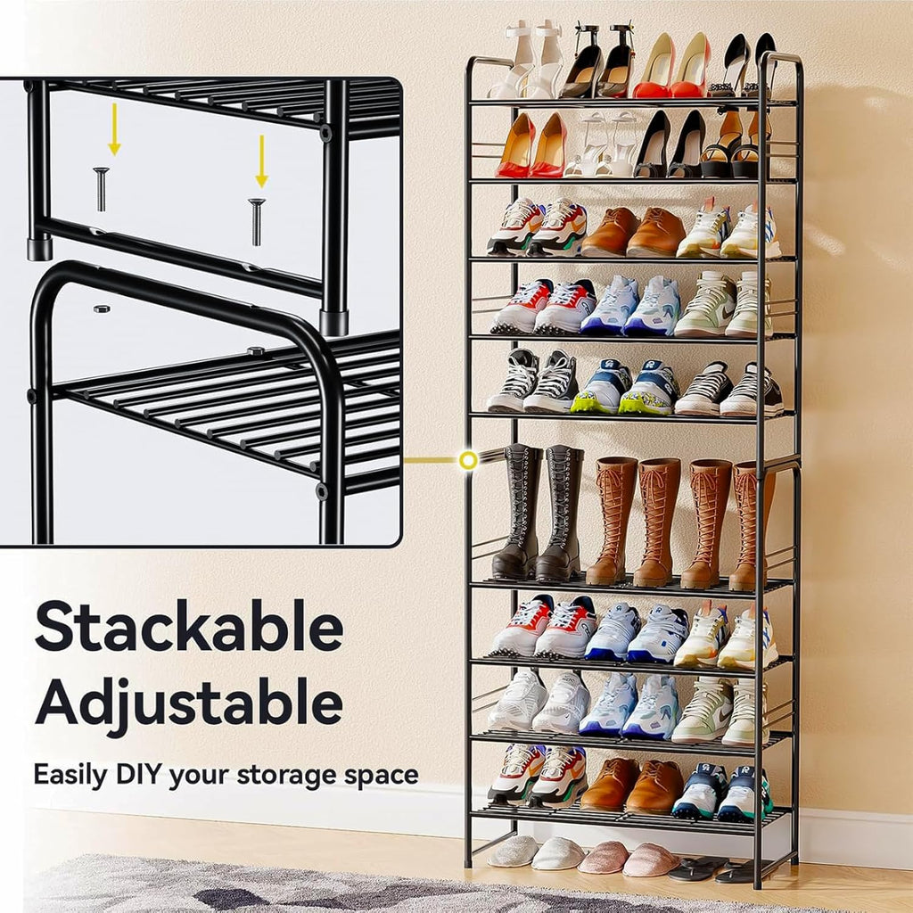 5 Tier Shoe Rack Closet Metal Heavy Duty, Stackable, Black