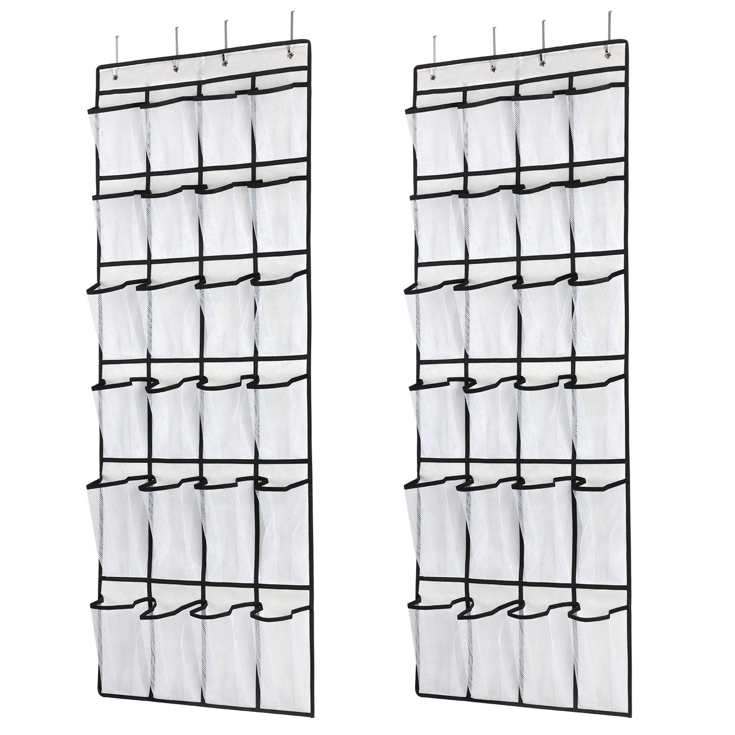 SAVERHO Over the Door Shoe Organizer, Hanging Shoe Organizer with 24 Mesh Large Pockets Door Shoe Rack Organizer for Men Women Kids Hanging Shoe Storage Bag.(White