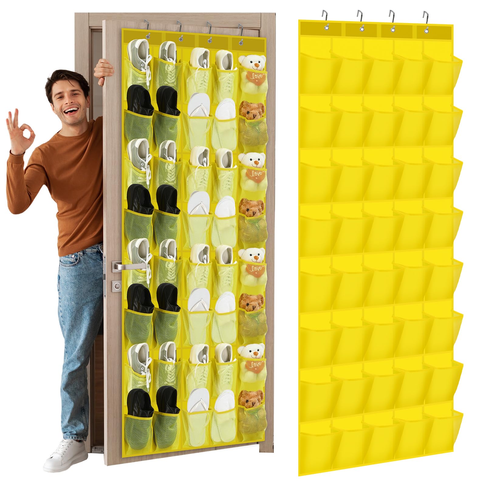Windyun 40 Over The Door Shoe Organizer, Large Mesh Pocket Hanging Shoe Rack Hanger Large Capacity Gray Behind The Door Storage Holder for Dorm College Closet Entryway Bedroom Utility Room Women Men