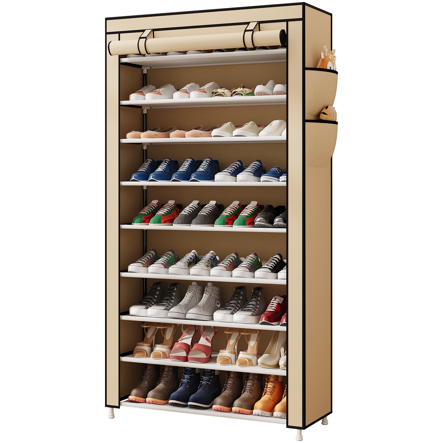 Laiensia 7-Tier Vertical Shoe Rack Organizer, Space Saving Shoe Storage Organizer, Non-Woven Cover Shoe Shelf Holds 28-35 Pairs for Bedroom, Hallway, Closet Entryway, Grey