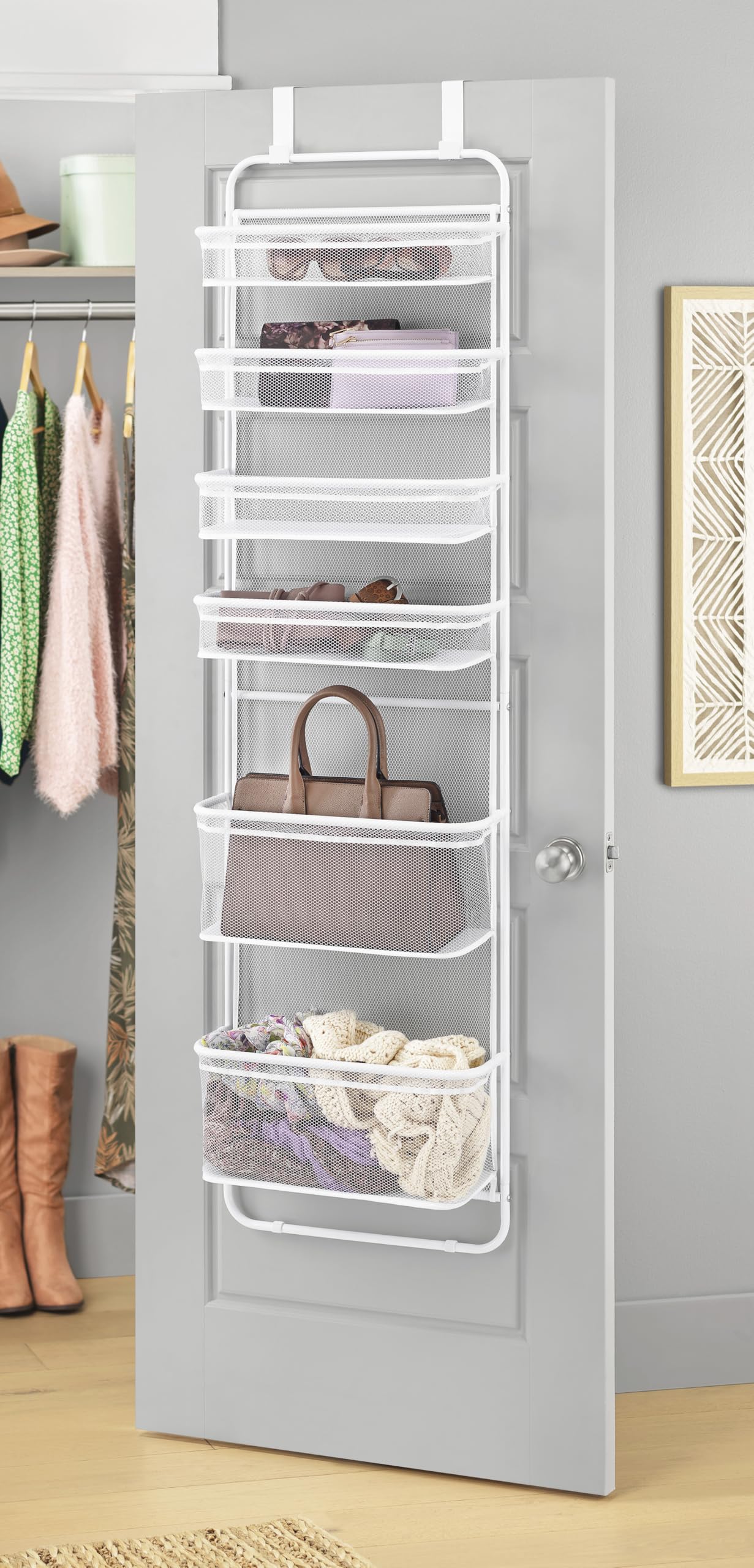 Whitmor 36 Pair Over The Door Shoe Organizer, 12 Tier Hanging Shoe Organizer, Heavy Duty Metal & Mesh Shoe Holder, Hanging Shoe Rack for Closet Organizer & Storage, 69"L x 21.7"W x 7.5"H, Mocha