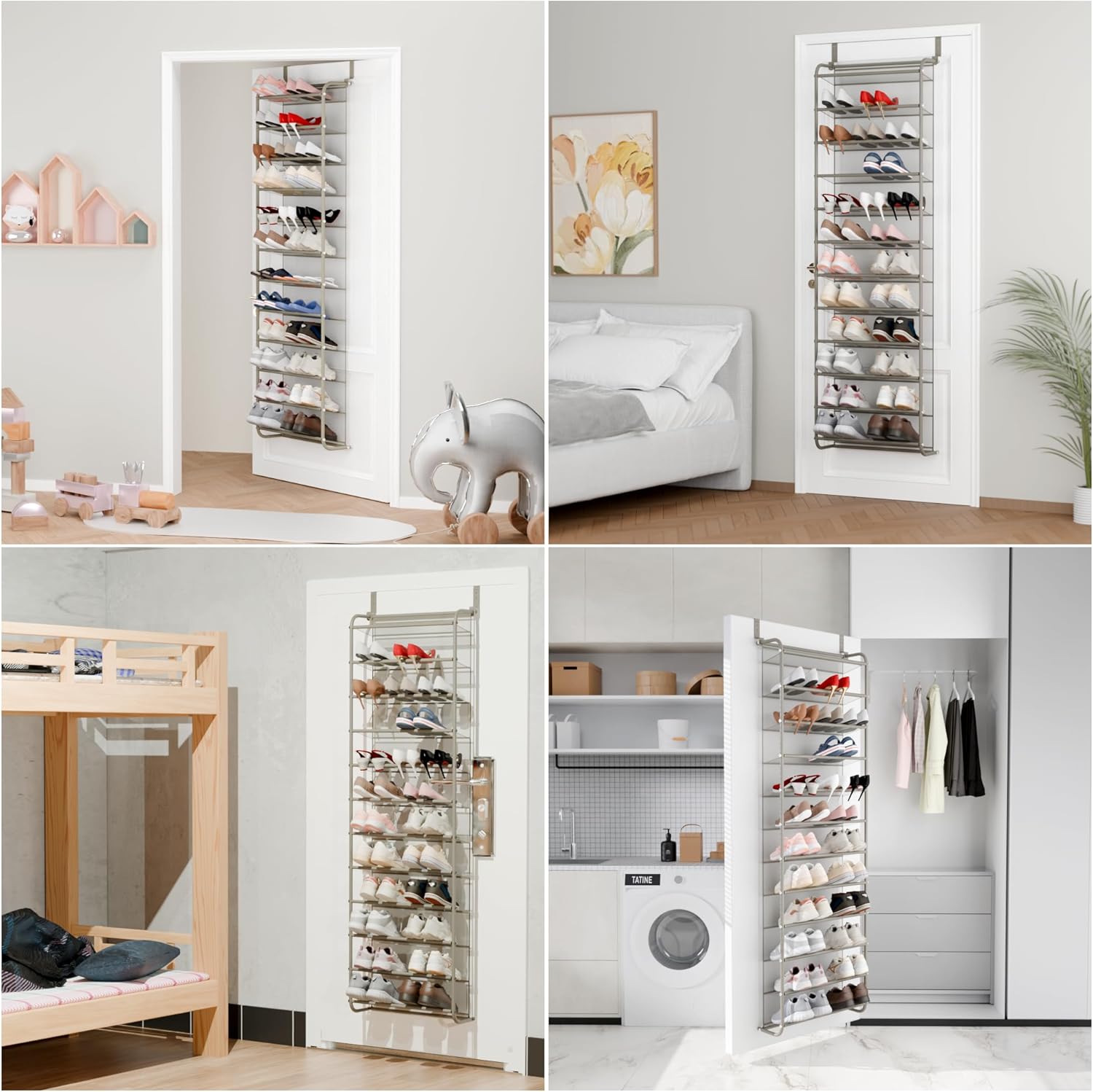 Whitmor 36 Pair Over The Door Shoe Organizer, 12 Tier Hanging Shoe Organizer, Heavy Duty Metal & Mesh Shoe Holder, Hanging Shoe Rack for Closet Organizer & Storage, 69"L x 21.7"W x 7.5"H, Mocha