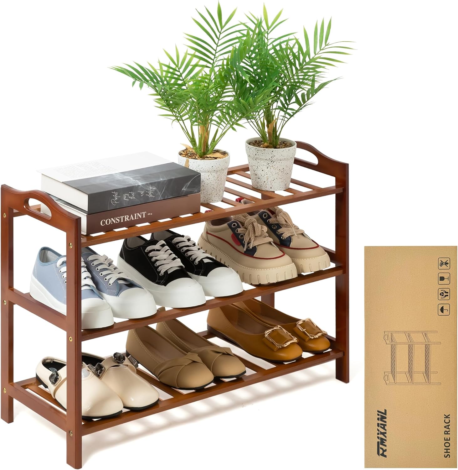 3 Tier Bamboo Shoe Rack, Shoe Shelf Shoes Rack Shoe Organizer for Closet, Entryway, Bedroom, Living Room, Front Door, Studio, Bathroom