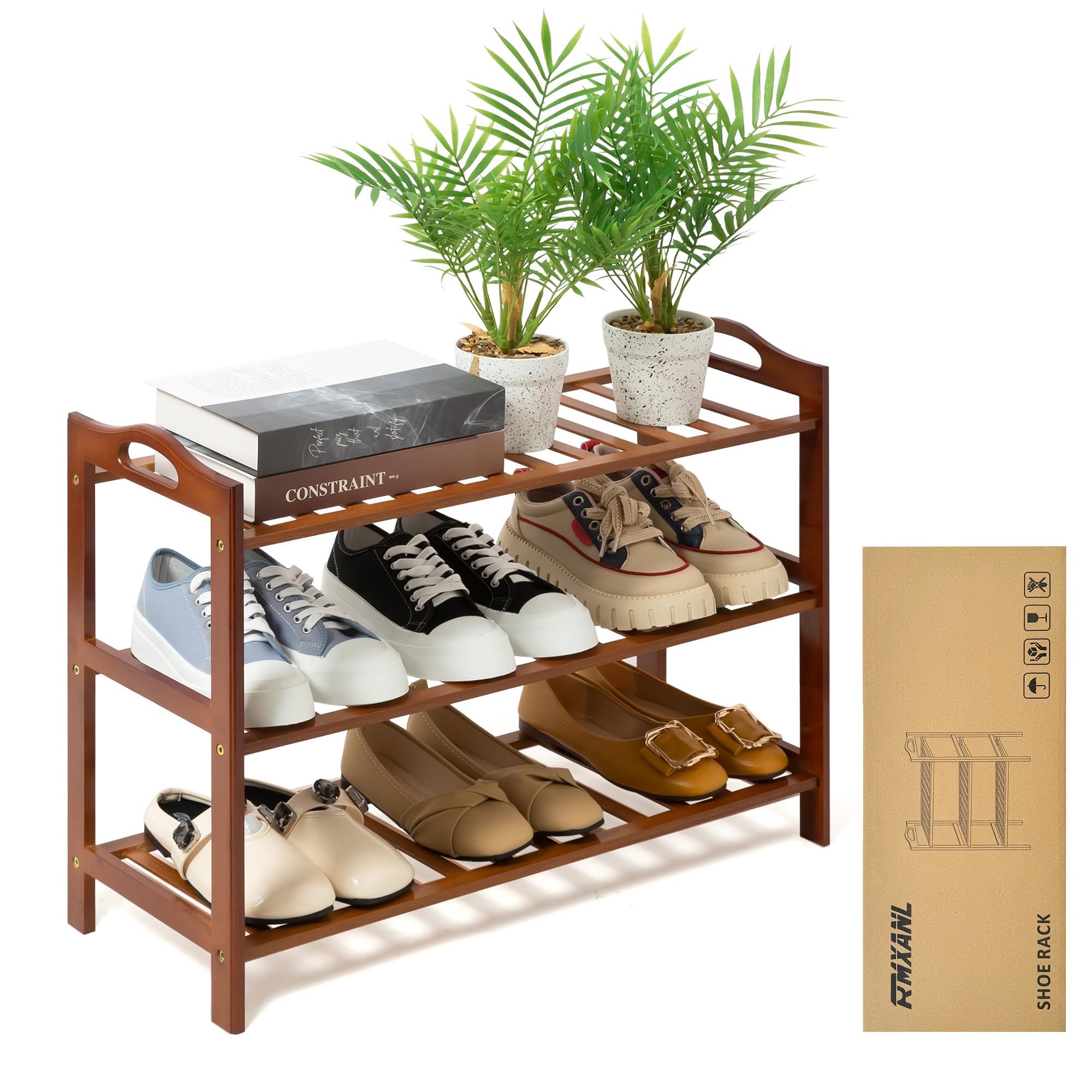 3 Tier Bamboo Shoe Rack, Shoe Shelf Shoes Rack Shoe Organizer for Closet, Entryway, Bedroom, Living Room, Front Door, Studio, Bathroom