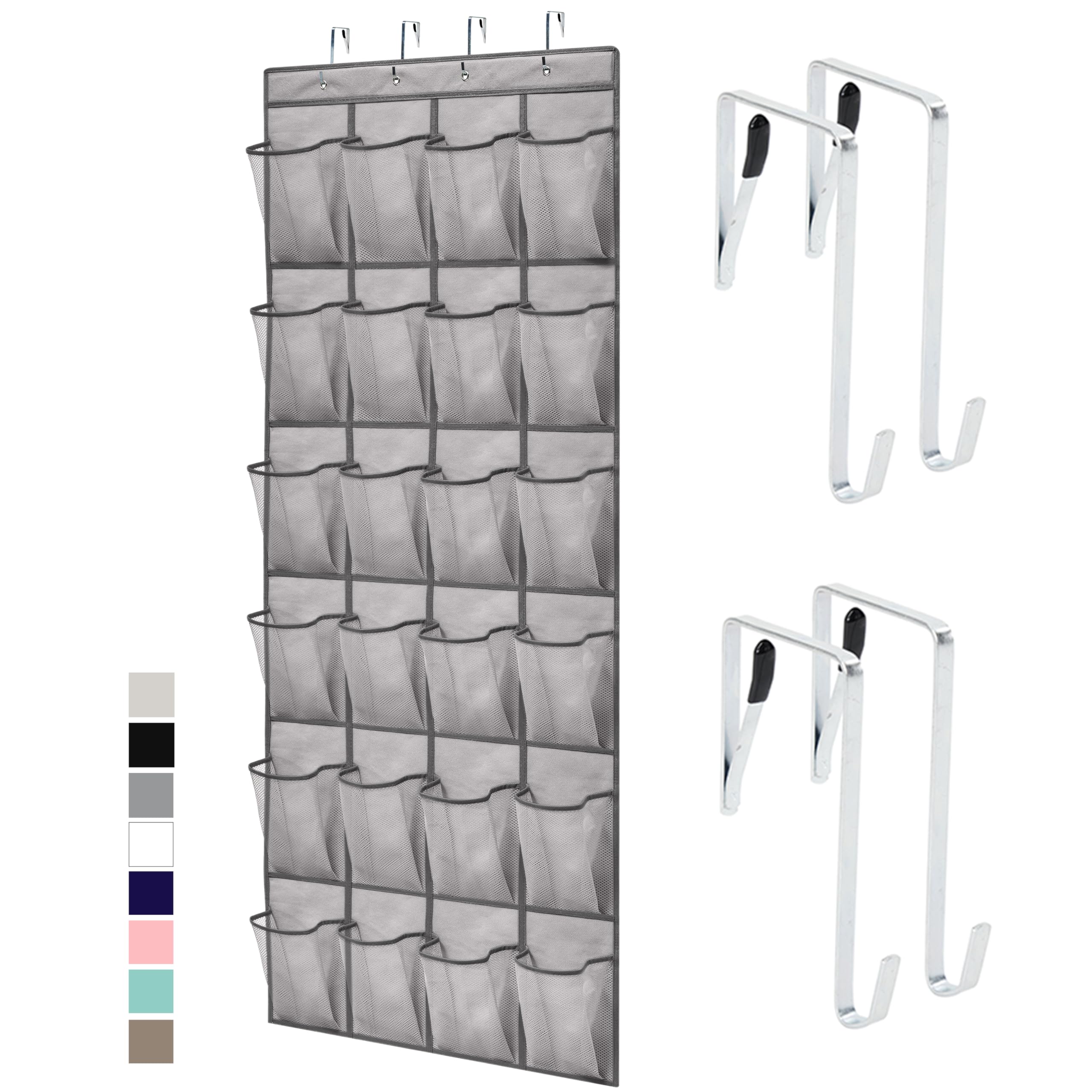 GORILLA GRIP Over the Door Shoe Organizer, 24 Large Breathable Mesh Pockets, Space Saving Hanging Storage Holder, Closet Rack Hanger Holds Up to 40 lbs, Hangs on Closets for Shoes, Accessories, Linen