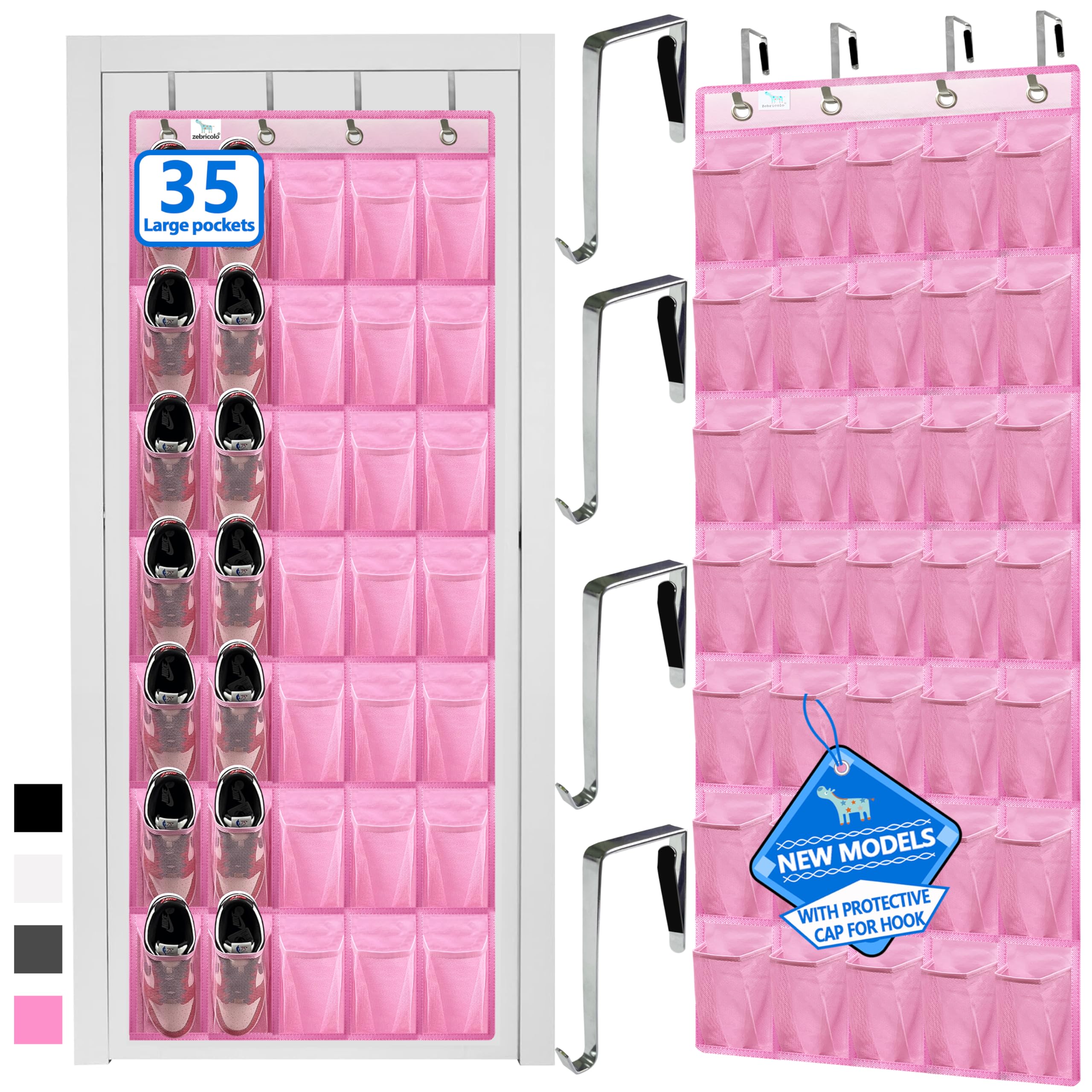 Heavy-Duty, over the door shoe organizer, Extra-Wide Large, shoe organizer, Holds 30 Pairs & Supports 100lbs, shoe rack, with Reinforced Grommets & Bamboo Rods, Fits Men's Size 12 & Boots, Black