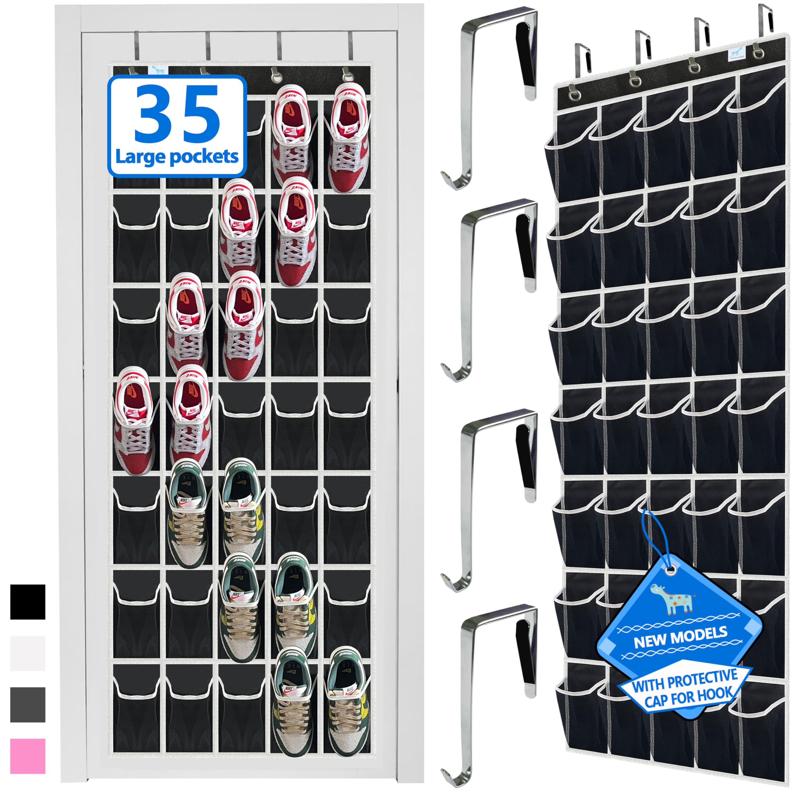 Heavy-Duty, over the door shoe organizer, Extra-Wide Large, shoe organizer, Holds 30 Pairs & Supports 100lbs, shoe rack, with Reinforced Grommets & Bamboo Rods, Fits Men's Size 12 & Boots, Black