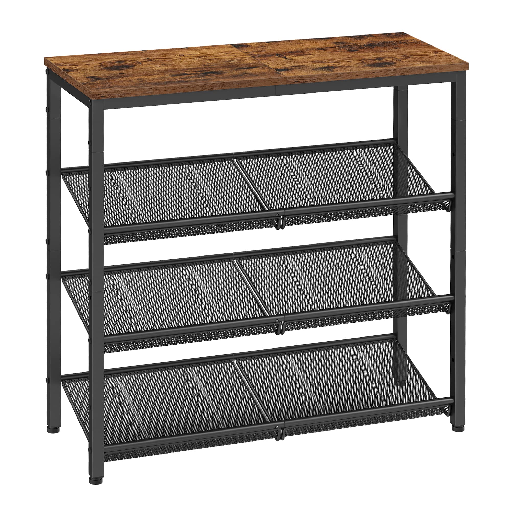 VASAGLE Shoe Rack for Entryway, 5-Tier Shoe Rack Organizer with Storage Shelves and Spacious Top, Freestanding, Adjustable, Industrial, Rustic Brown and Ink Black ULBS038B01